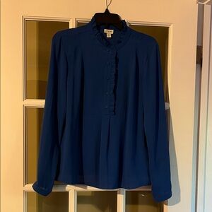J. Crew Blue Ruffle-Trim Button Front Blouse